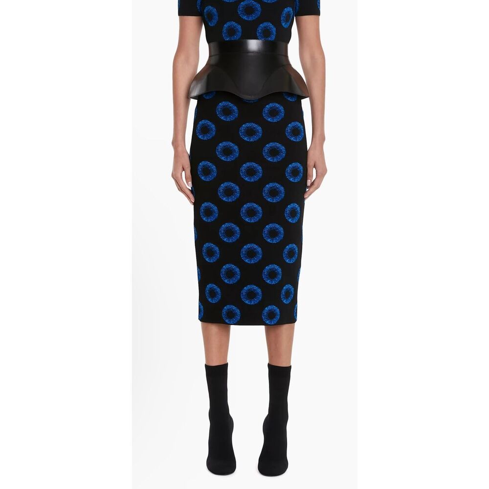 NWT Alexander McQueen Iris Knit Eye Print Pencil Midi Skirt Blue Black Small $16